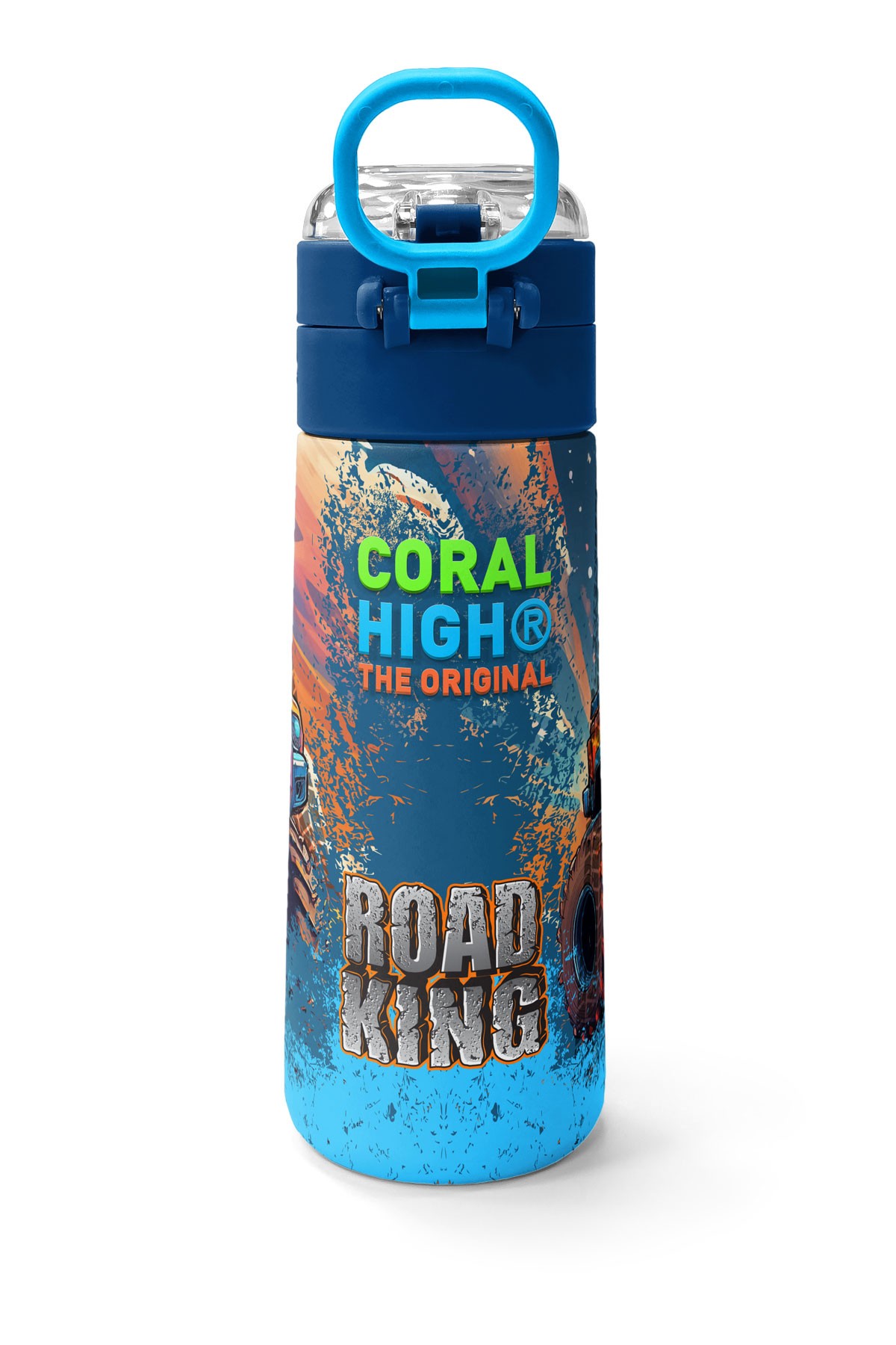 Coral High Kids Turuncu High Wheels Truck Desenli Pipetli ve Direkt İçim Çelik Termos 500 ml 31994