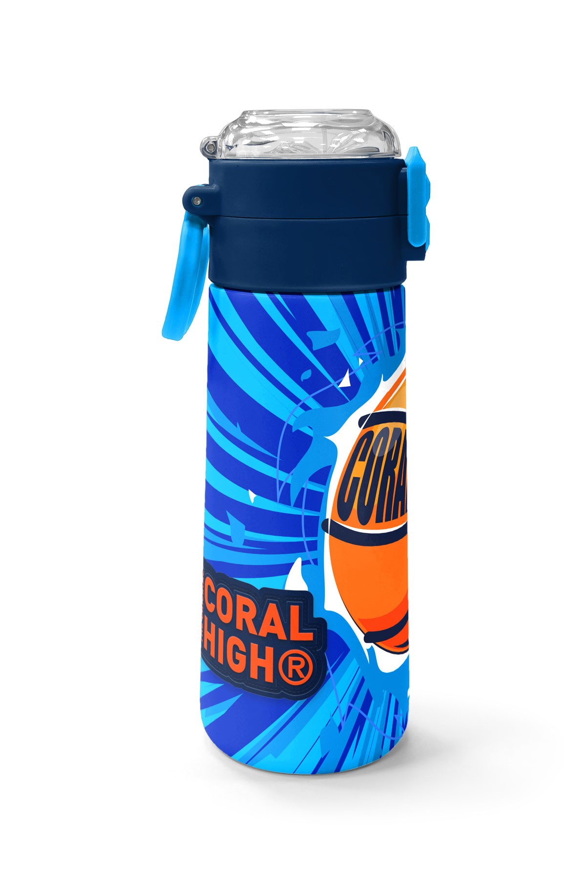 Coral High Kids Lacivert Mavi Basketbol Desenli Pipetli ve Direkt İçim Çelik Termos 500 ml 31833