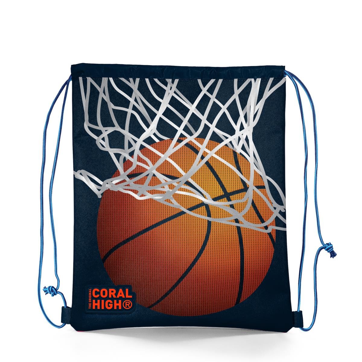 Coral High Kids Lacivert Turuncu Basketbol Desenli İpli Büzgülü Sırt Çantası 22698