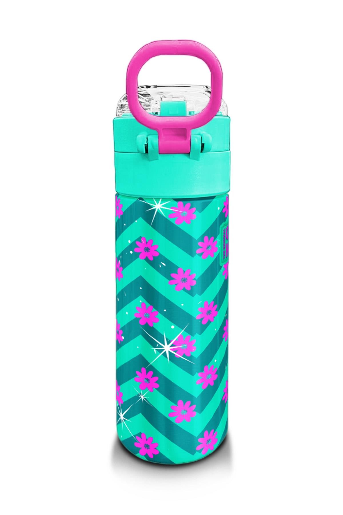 Coral High Kids Su Yeşili Pembe Flamingo Desenli Pipetli ve Direkt İçim Çelik Termos 500 ml 31820