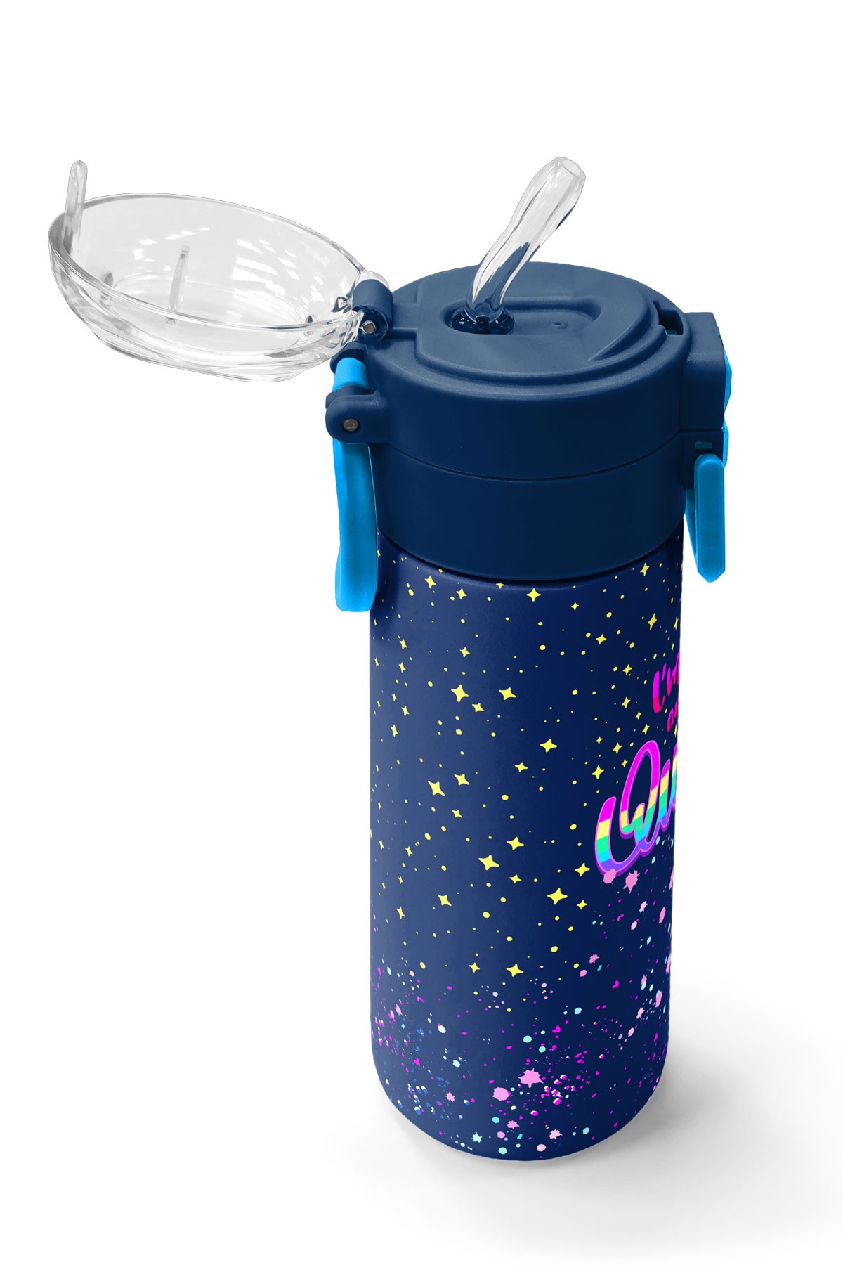 Coral High Kids Çok Renkli Lacivert Desenli Pipetli ve Direkt İçim Çelik Termos 500 ml 31848