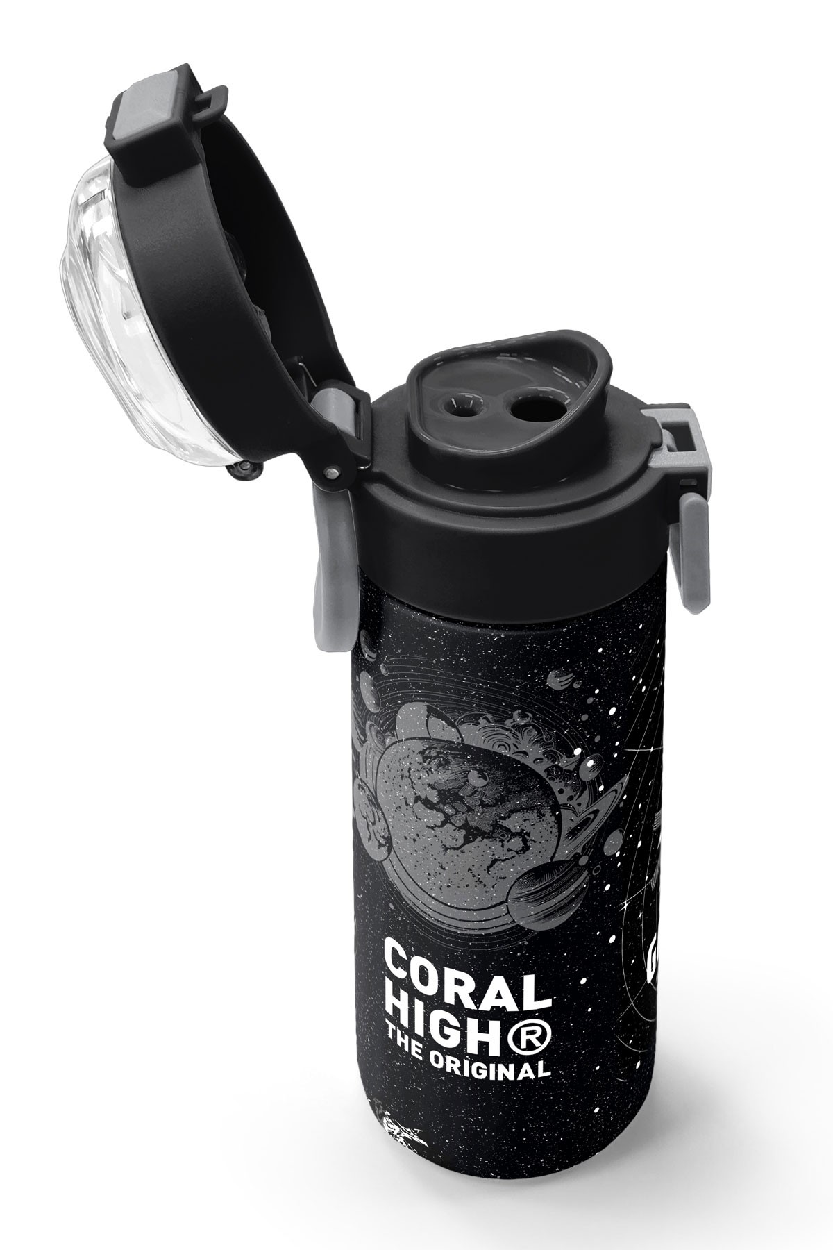 Coral High Kids Siyah Galaxy Desenli Pipetli ve Direkt İçim Çelik Termos 500 ml 31857