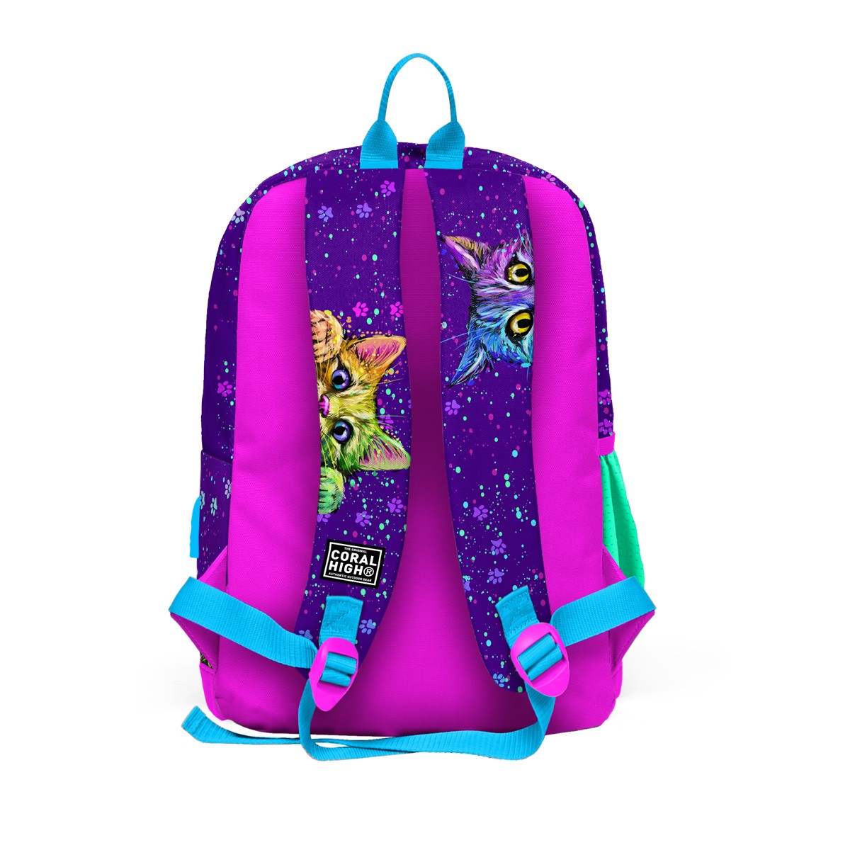 Coral High Kids Mor Pembe Kedi Desenli Dört Bölmeli USB'li Okul Sırt Çantası 23832
