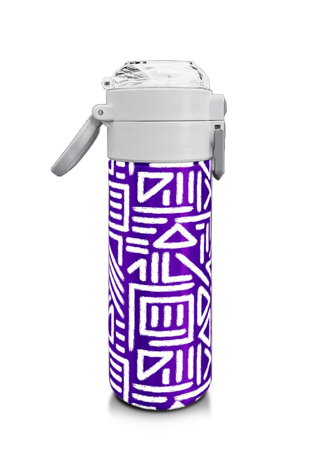 Coral High Kids Mor Beyaz Geometrik Desenli Pipetli ve Direkt İçim Çelik Termos 500 ml 31883
