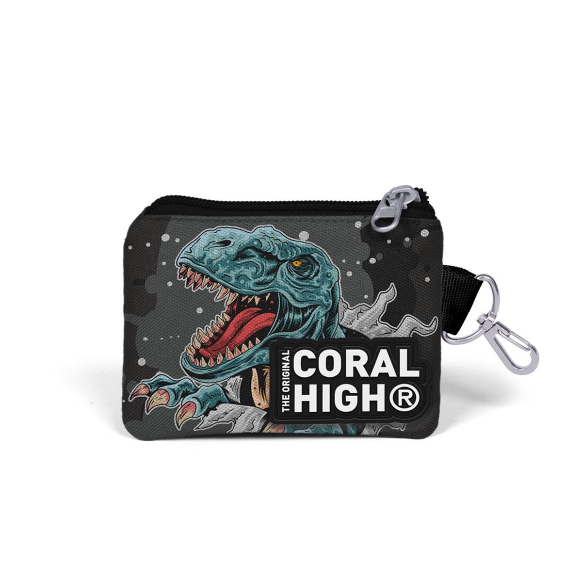 Coral High Kids Koyu Gri Siyah Dinozor Desenli Bozuk Para Çantası 21766