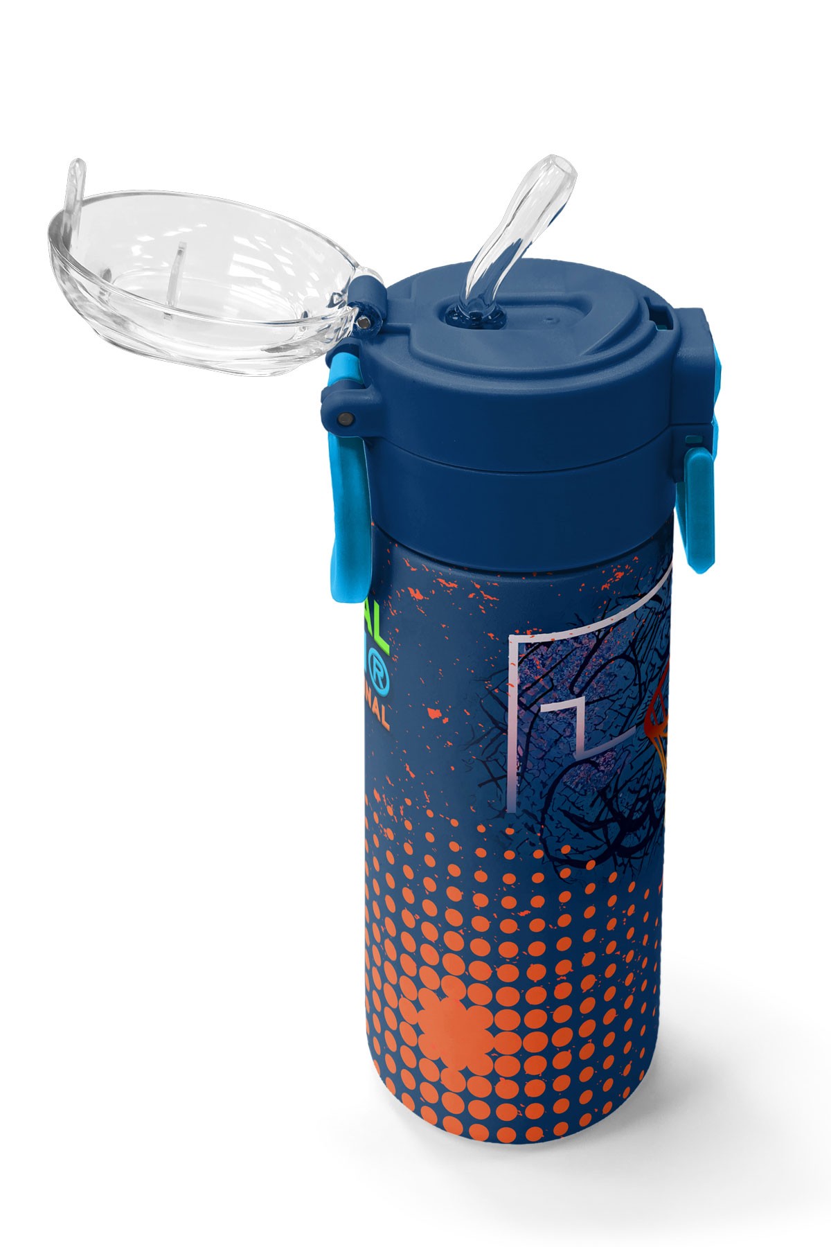 Coral High Kids Turuncu Lacivert Basketbol Desenli Pipetli ve Direkt İçim Çelik Termos 500 ml 31967