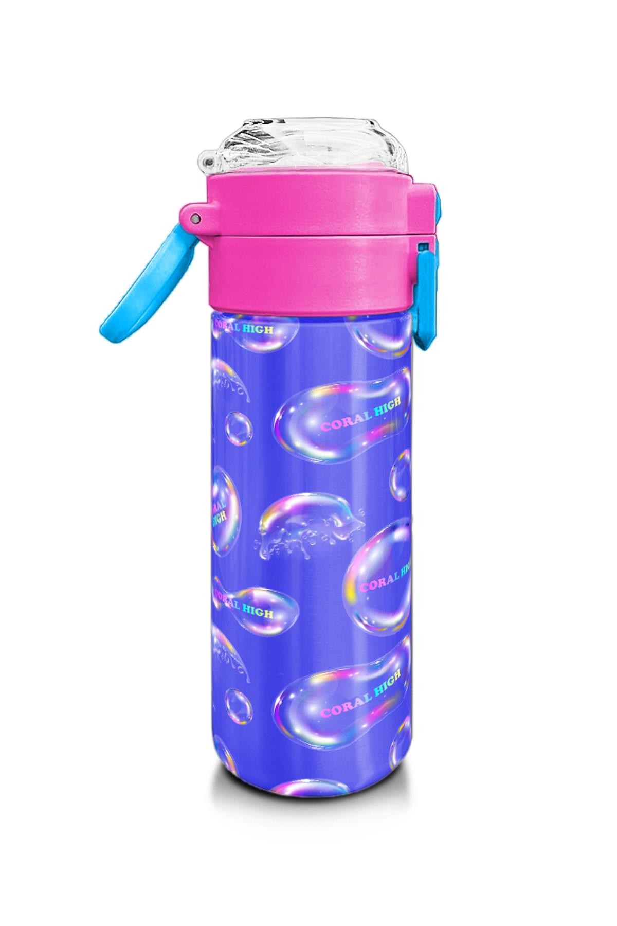 Coral High Kids Lavanta Pembe Baloncuk Desenli Pipetli ve Direkt İçim Çelik Termos 500 ml 31981