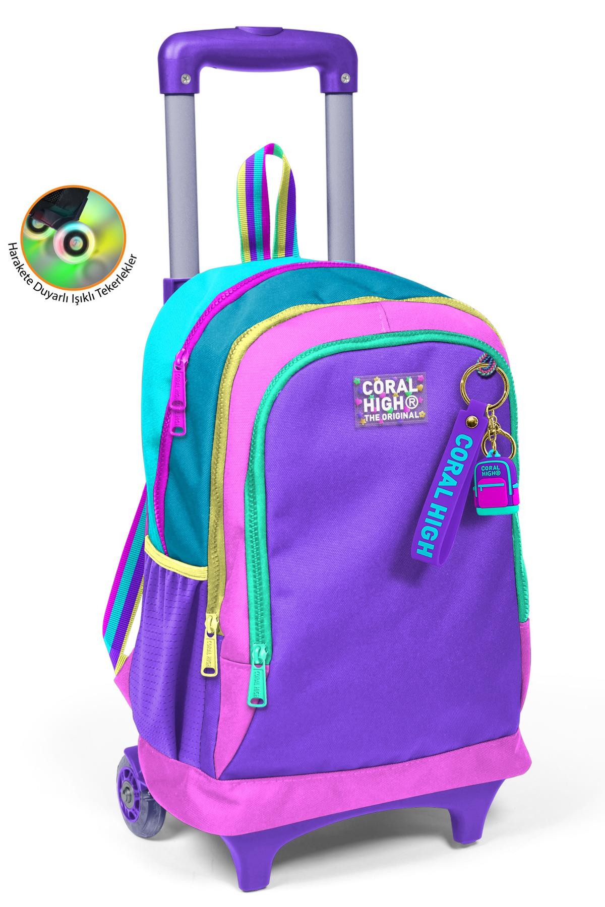 Coral High Kids Pembe Pastel Renkli Üç Bölmeli Çekçekli Okul Sırt Çantası 23959