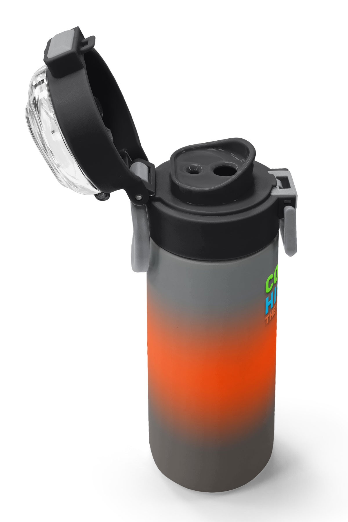 Coral High Kids Gri Turuncu Renk Geçişli Pipetli ve Direkt İçim Çelik Termos 500 ml 31949