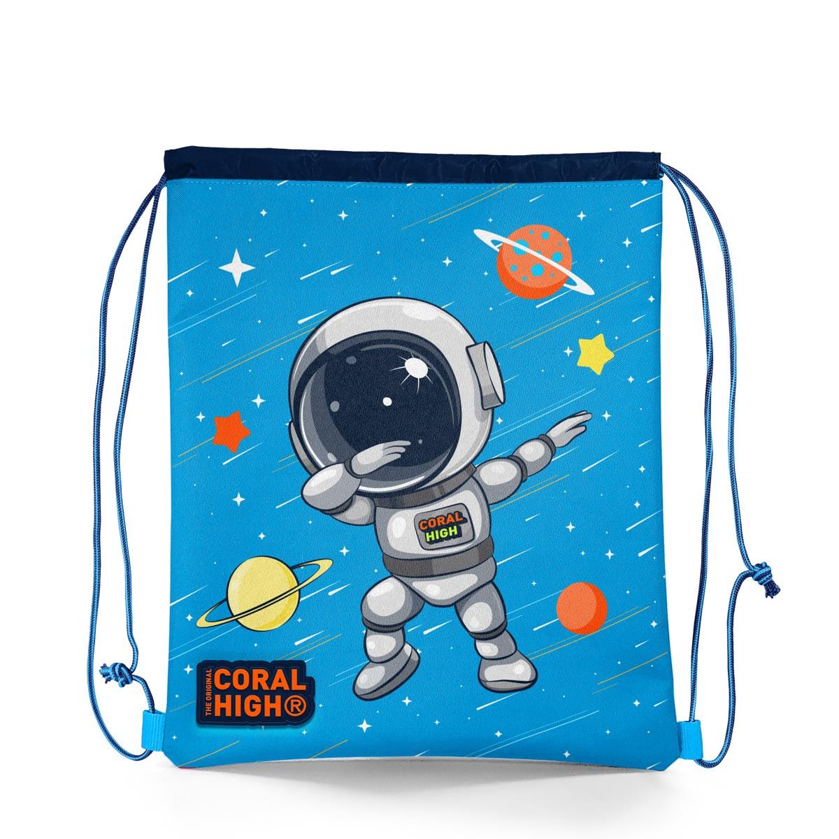 Coral High Kids Lacivert Mavi Astronot Desenli İpli Büzgülü Sırt Çantası 22690
