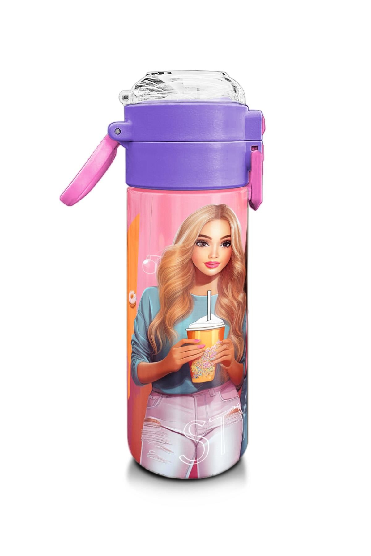Coral High Kids Pembe Mercan Fashion Girl Desenli Pipetli ve Direkt İçim Çelik Termos 500 ml 31869
