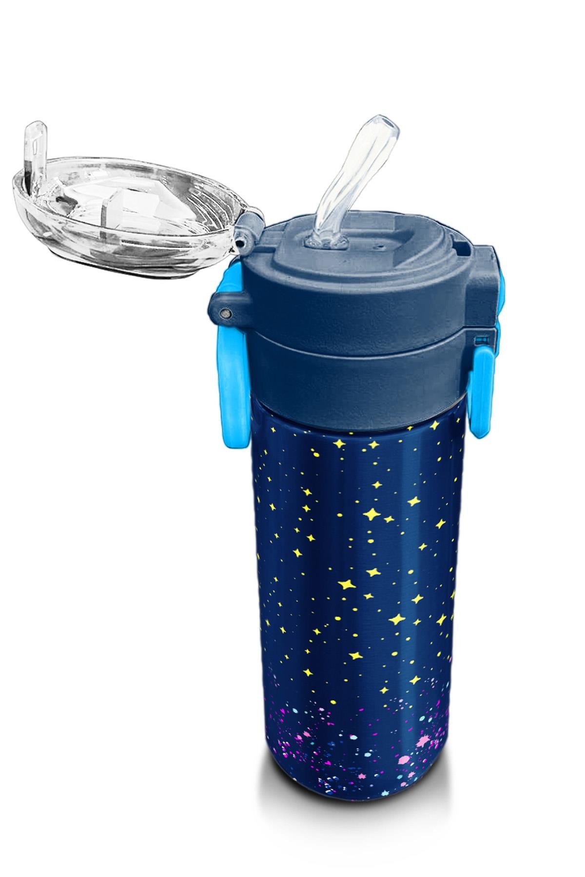 Coral High Kids Çok Renkli Lacivert Desenli Pipetli ve Direkt İçim Çelik Termos 500 ml 31848