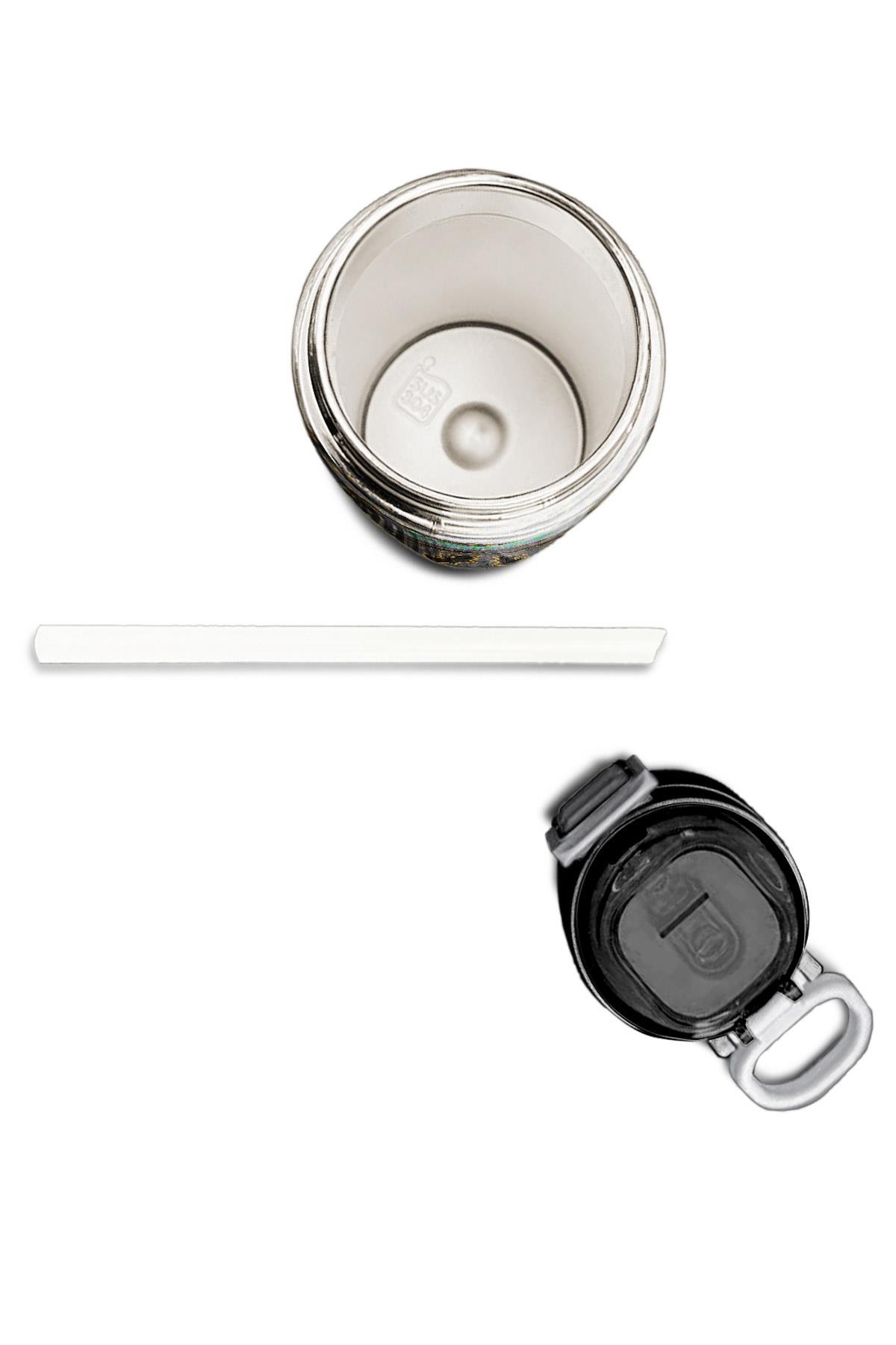Coral High Kids Gri Hardal Yarasa Desenli Pipetli ve Direkt İçim Çelik Termos 500 ml 31932
