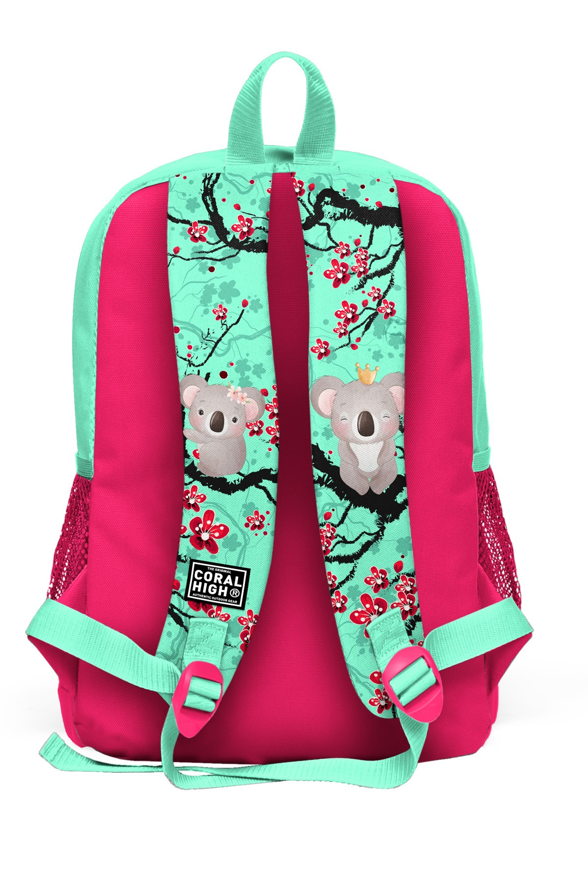 Coral High Kids Su Yeşili Neon Mercan Koala Desenli Dört Bölmeli Okul Sırt Çantası 23713