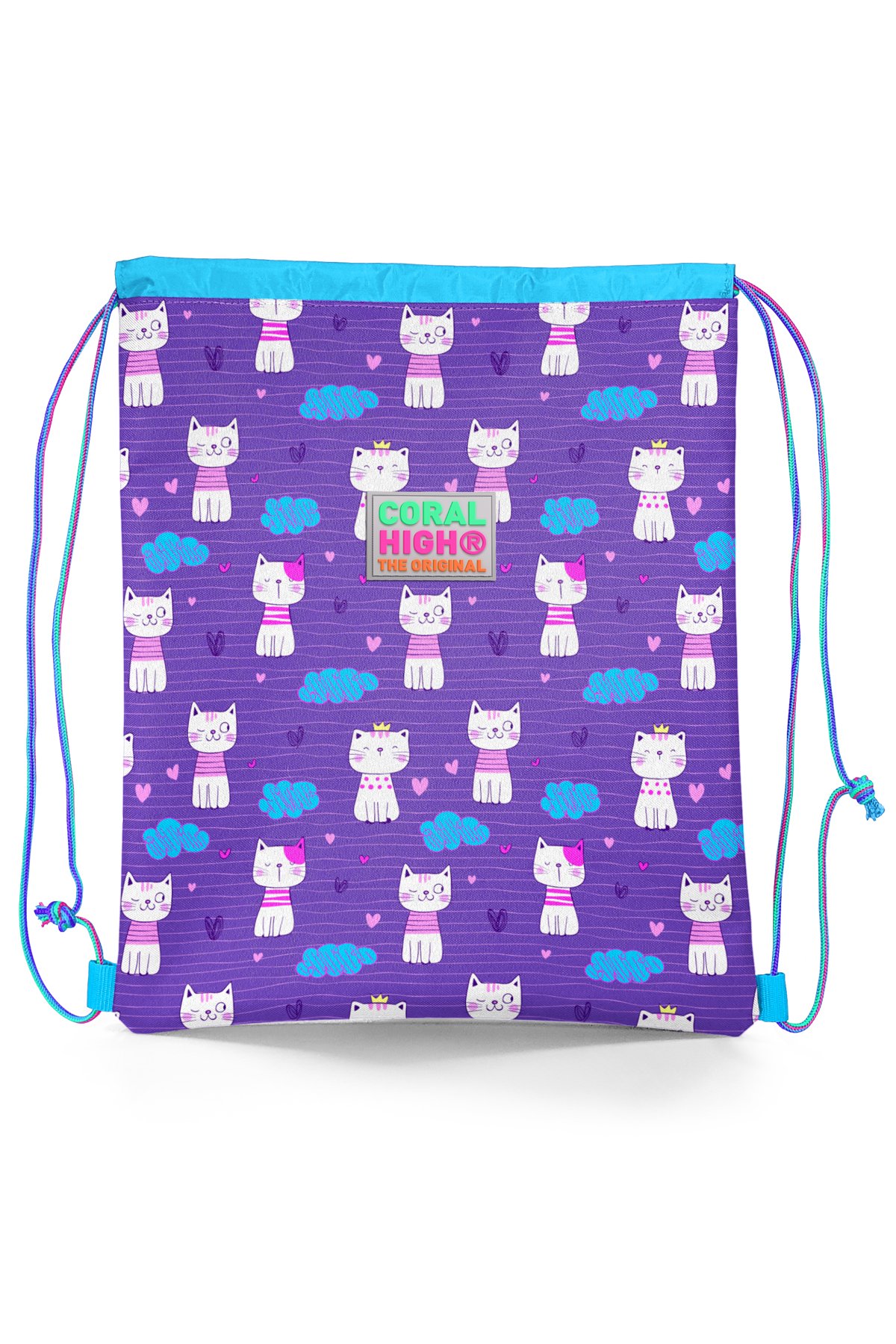 Coral High Kids Mor Pembe Kedi Desenli İpli Büzgülü Sır Çantası 22455