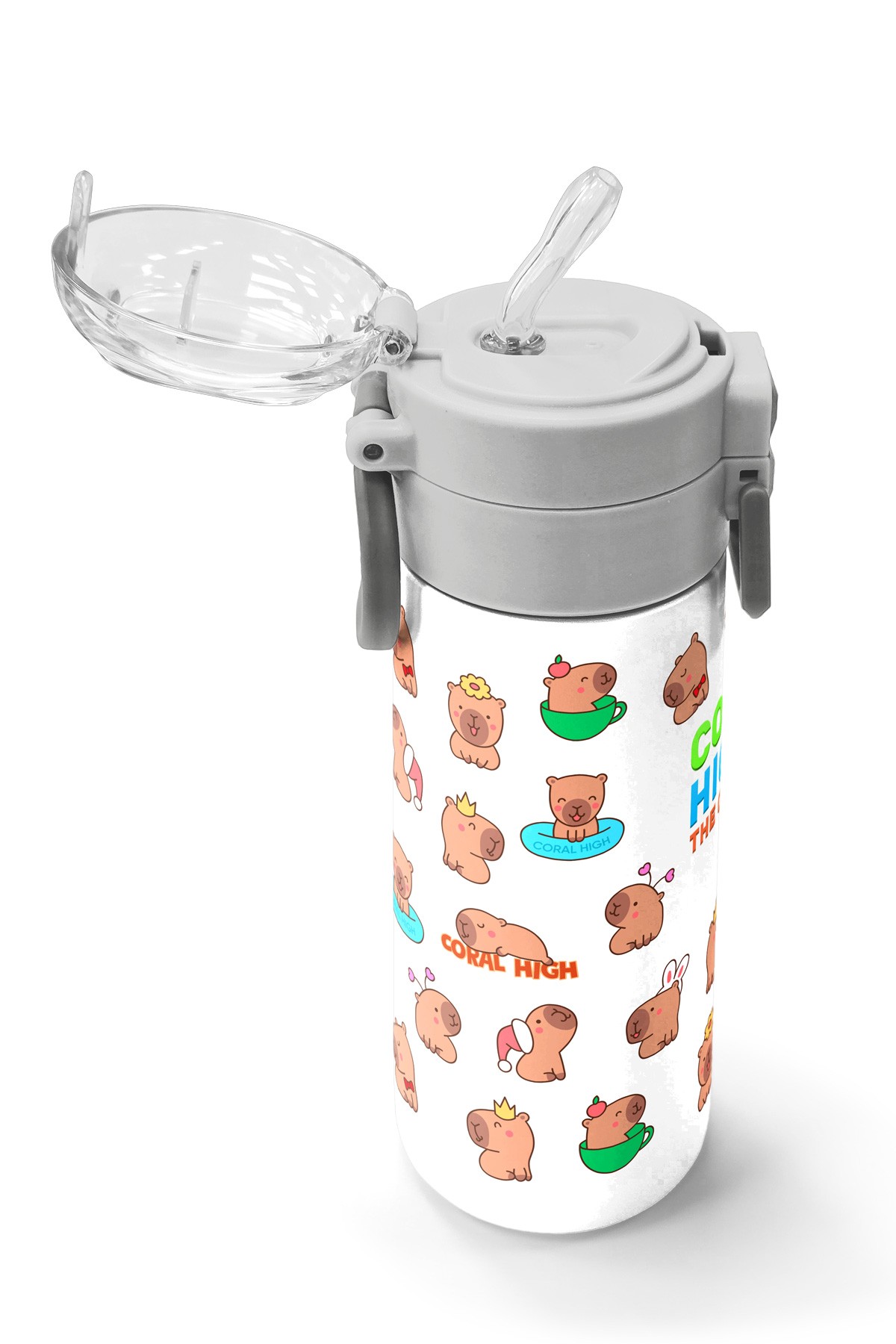 Coral High Kids Kapibara  Desenli Pipetli ve Direkt İçim Çelik Termos 500 ml 31794