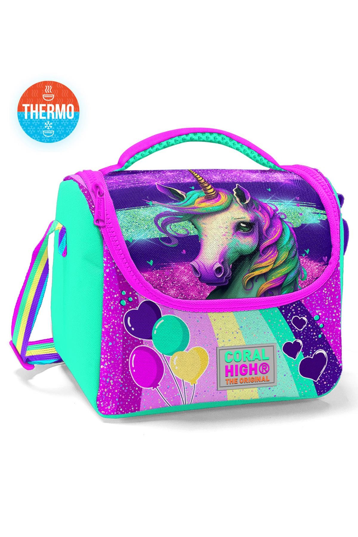 Coral High Kids Pembe Su Yeşili Unicorn Desenli Thermo Beslenme Çantası 11758