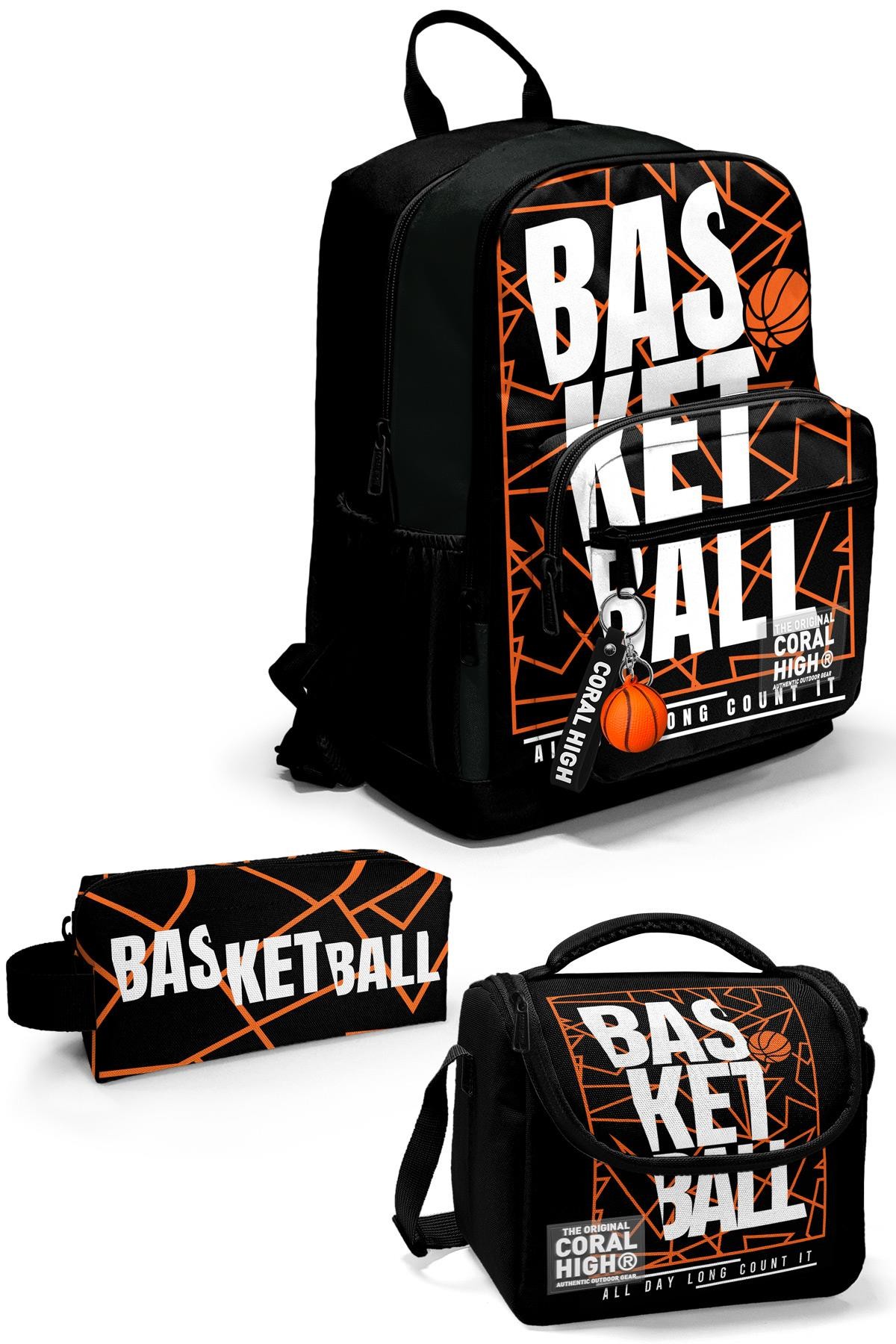 Coral High Siyah Basketbol Desenli 3’lü Okul Çanta Seti SET0123639