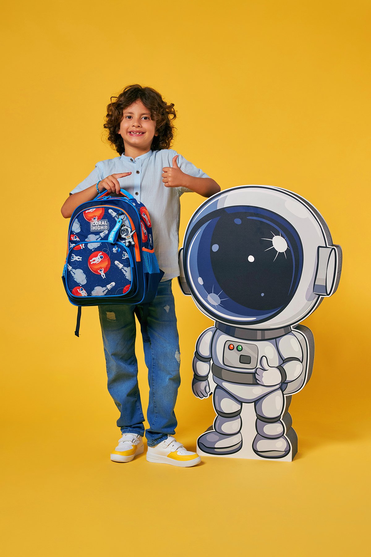 Coral High Kids Lacivert Mavi Astronot Desenli Üç Bölmeli Okul Sırt Çantası 23660