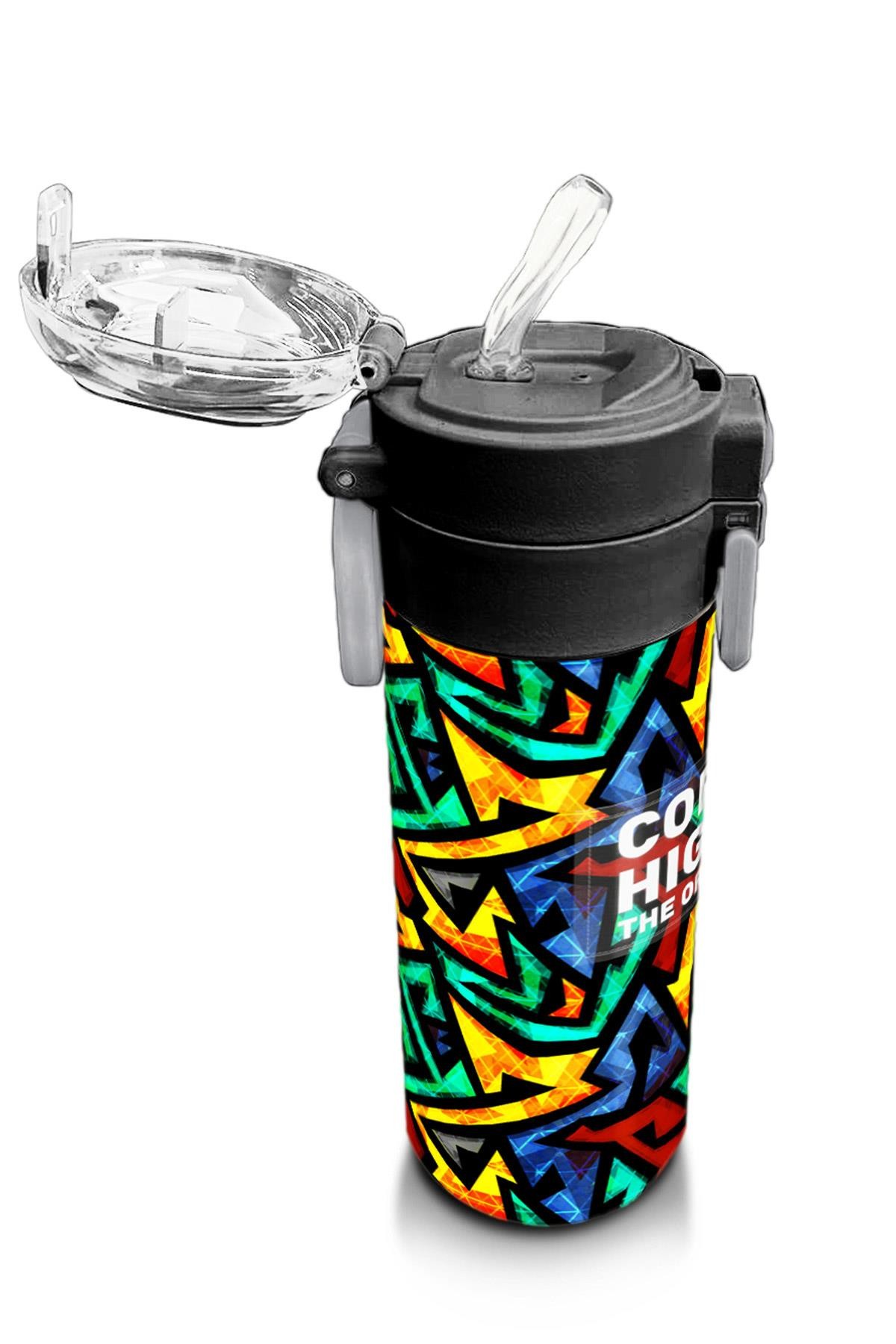 Coral High Kids Siyah Grafiti Desenli Pipetli ve Direkt İçim Çelik Termos 500 ml 31847