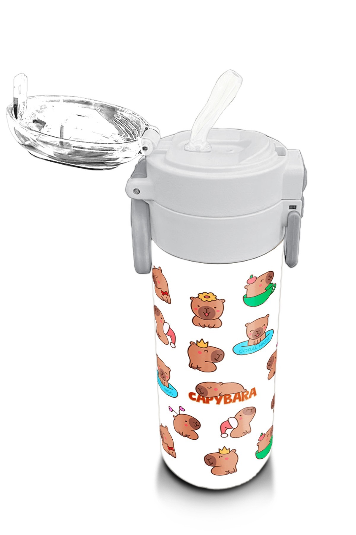 Coral High Kids Capybara Desenli Pipetli ve Direkt İçim Çelik Termos 500 ml 31794