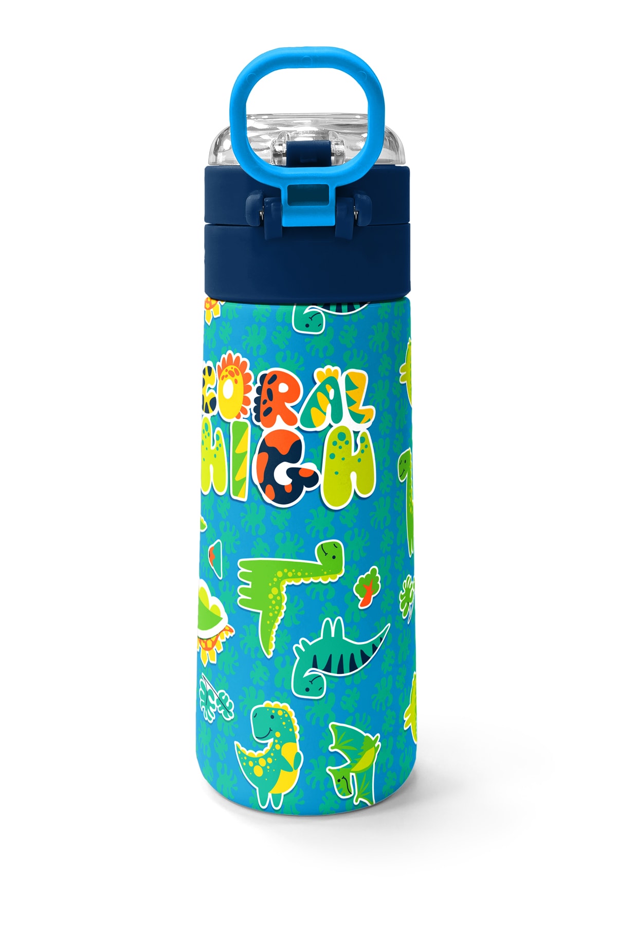 Coral High Kids Mavi Yeşil Dinozor Desenli Pipetli ve Direkt İçim Çelik Termos 500 ml 31798