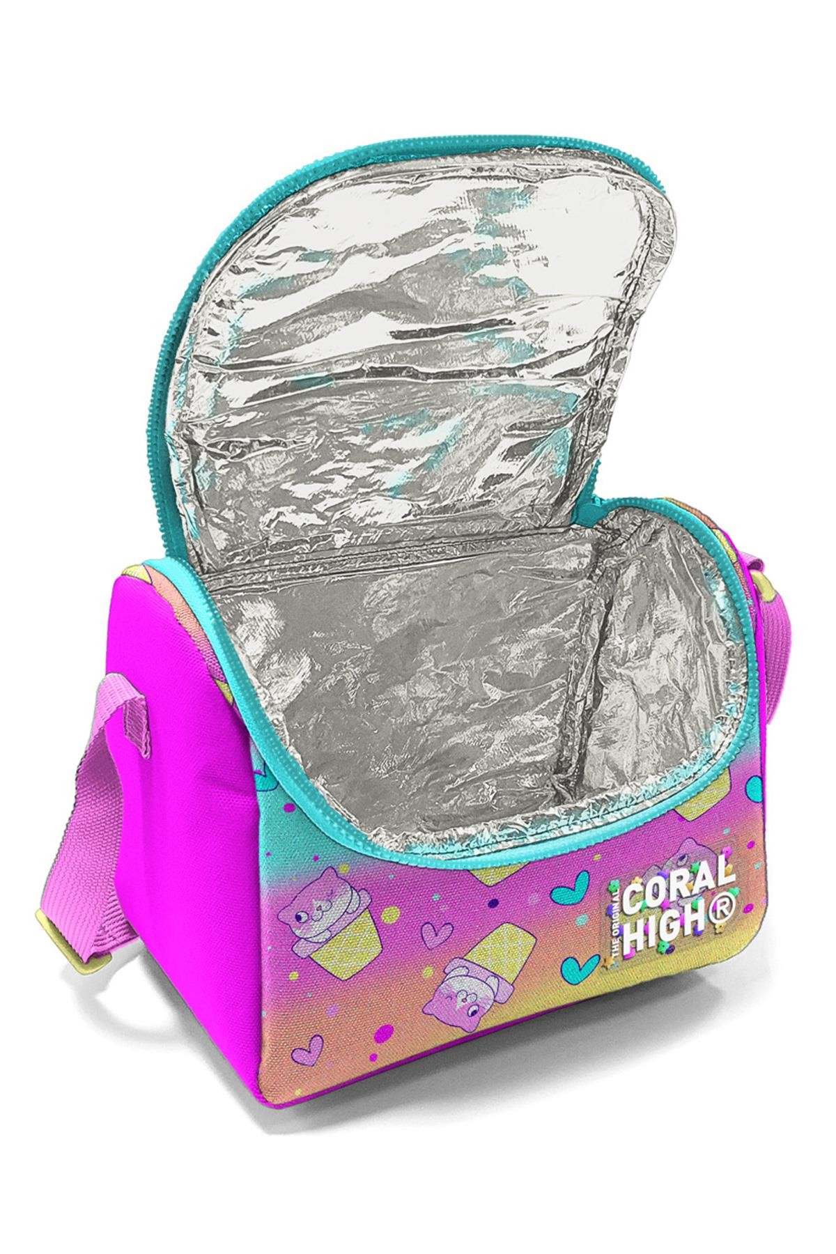 Coral High Kids Renkli Dondurmalı Kedi Desenli 3’lü Okul Çanta Seti SET0123648