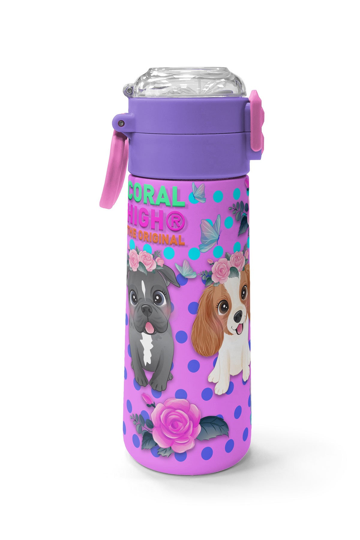 Coral High Kids Pembe Köpek Desenli Pipetli ve Direkt İçim Çelik Termos 500 ml 31951