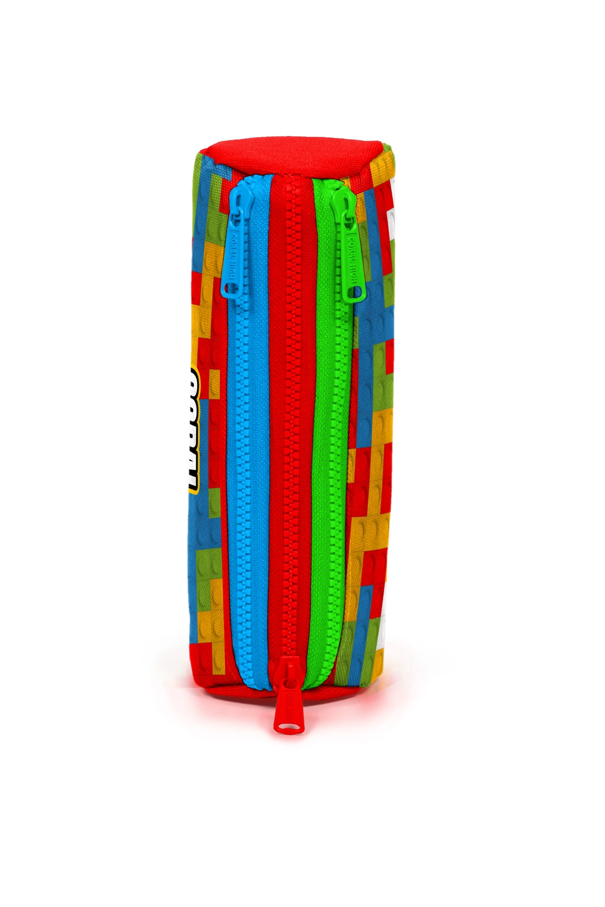 Coral High Kids Color Block Patterned Three Compartment Pencil Bag