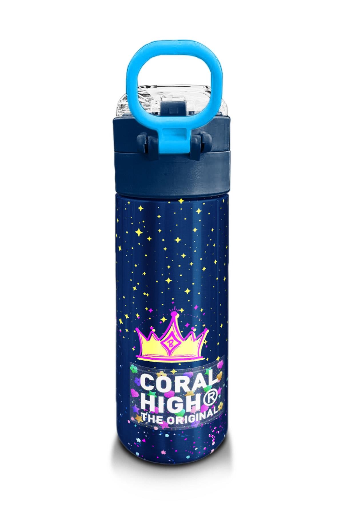 Coral High Kids Çok Renkli Lacivert Desenli Pipetli ve Direkt İçim Çelik Termos 500 ml 31848