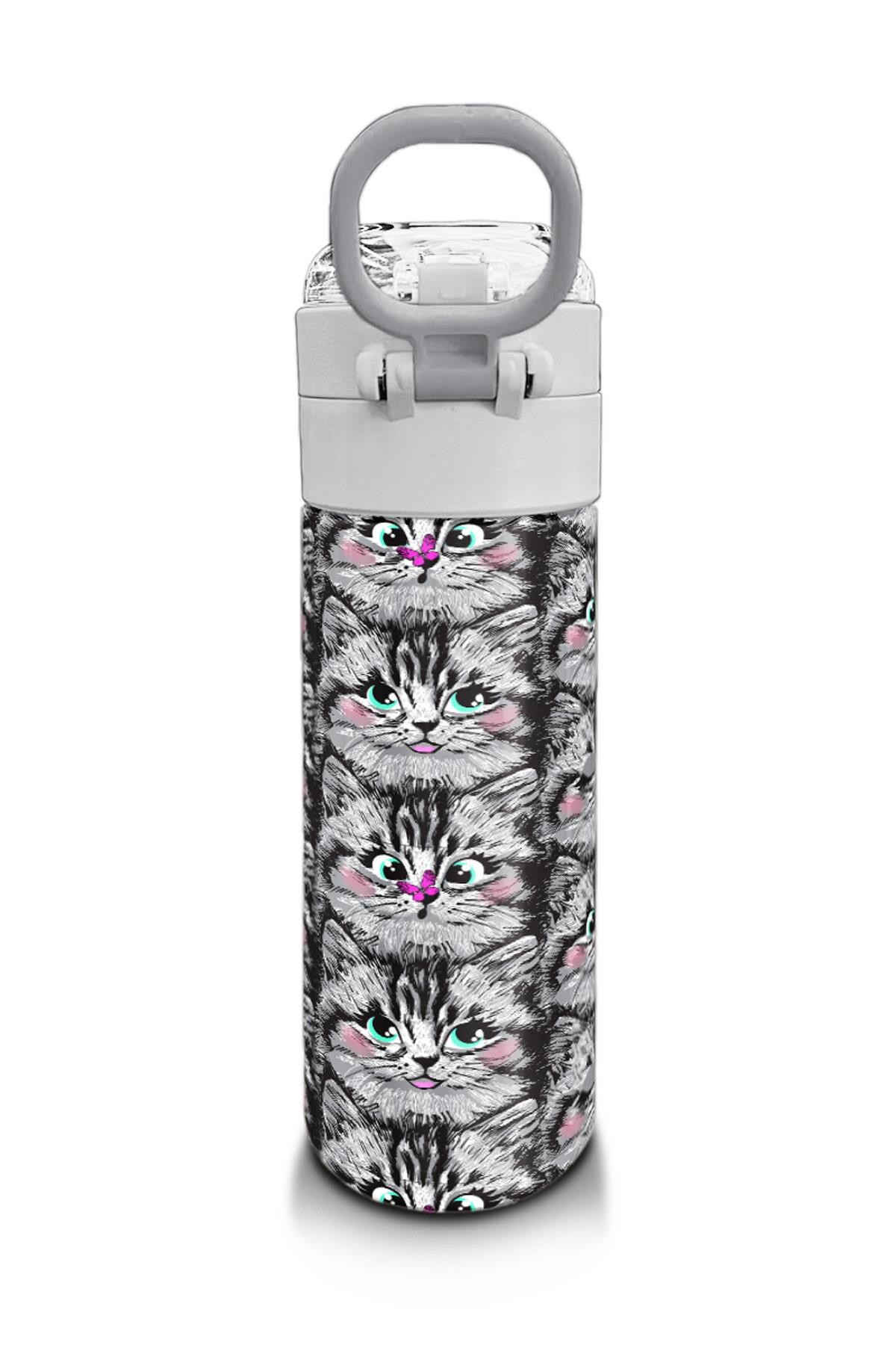Coral High Kids Gri Kedi Desenli Pipetli ve Direkt İçim Çelik Termos 500 ml 31851