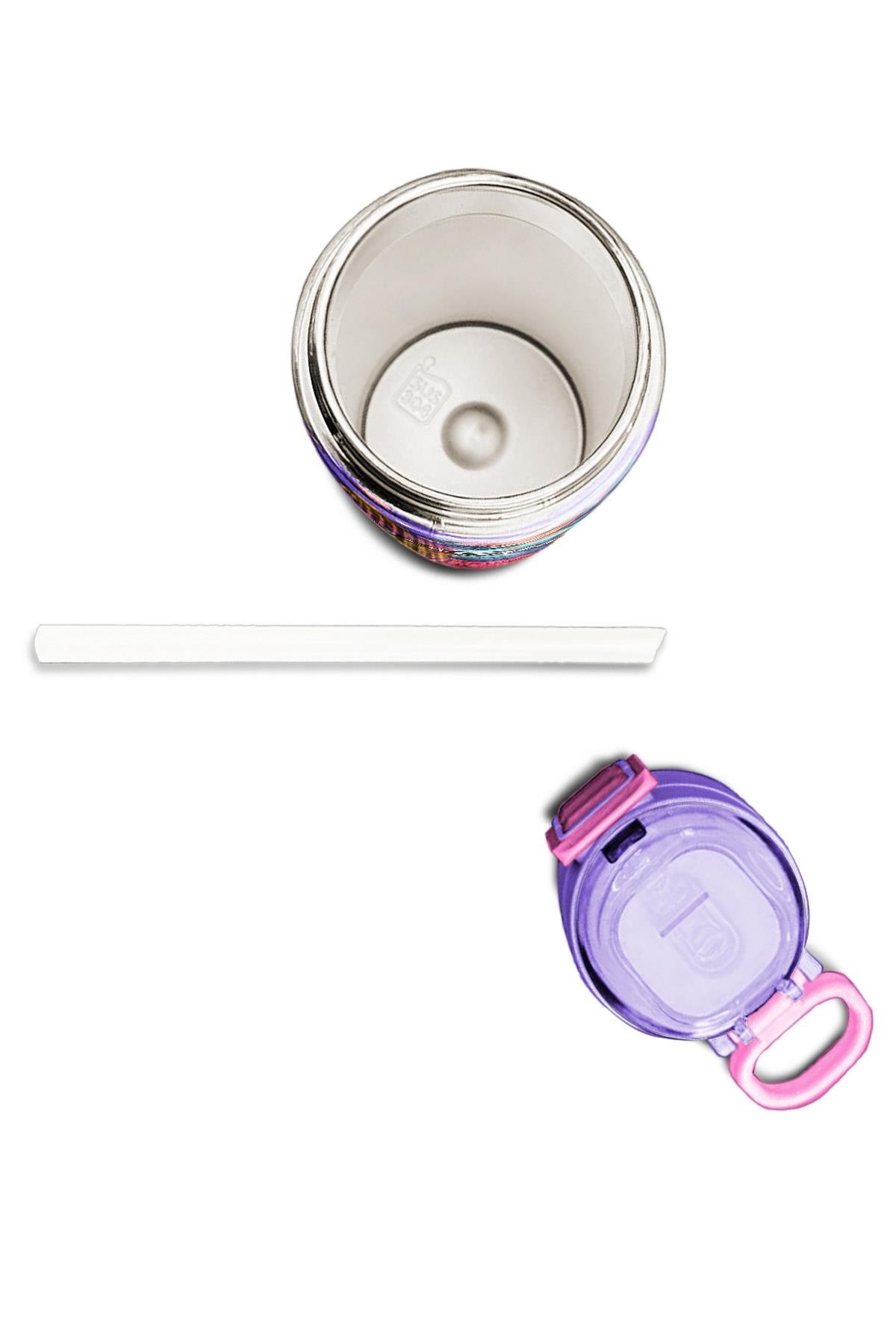 Coral High Kids Pembe Turkuaz K-Pop Desenli Pipetli ve Direkt İçim Çelik Termos 500 ml 31989