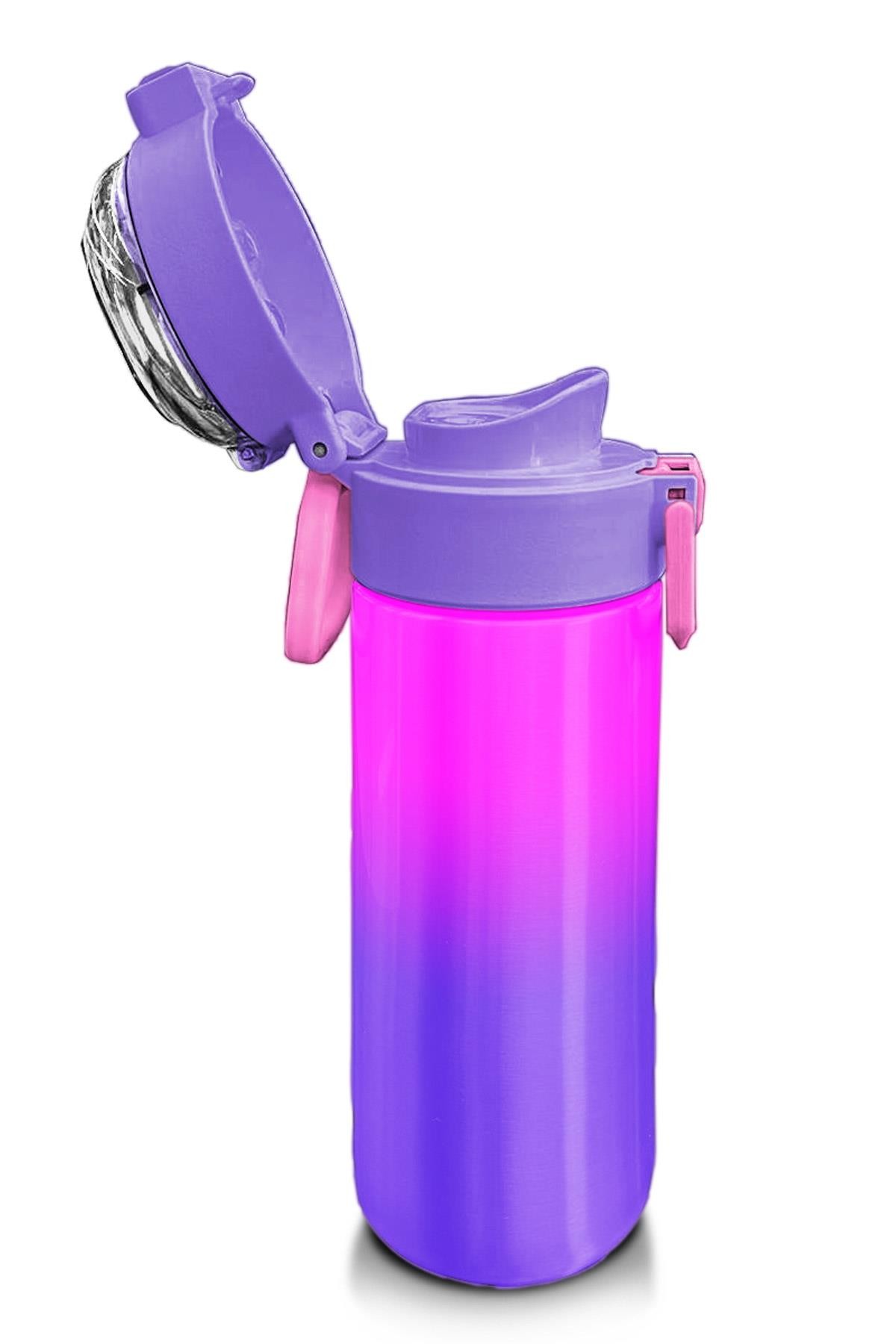 Coral High Kids Mor Renk Geçişli Desenli Pipetli ve Direkt İçim Çelik Termos 500 ml 31963