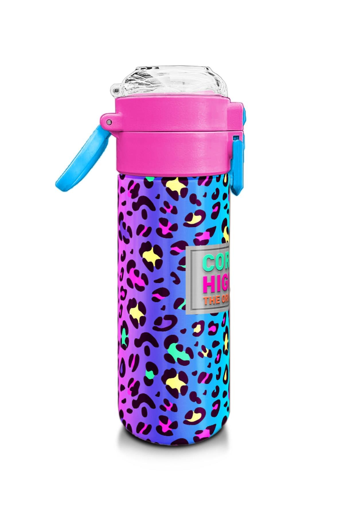 Coral High Kids Renkli Leopar Desenli Pipetli ve Direk İçimli Paslanmaz Çelik Termos 500 ML 31985
