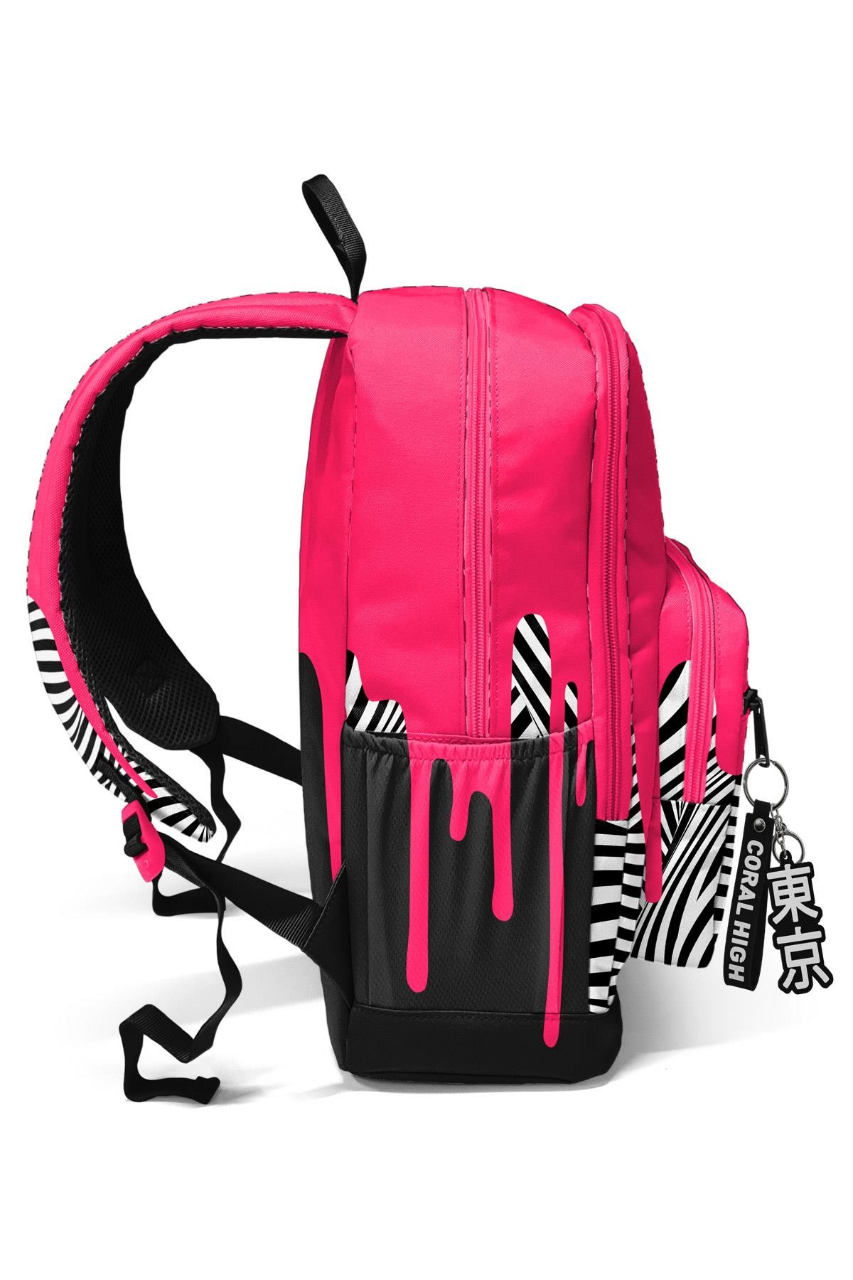 Coral High Pembe Siyah Beyaz Desenli Okul Sırt Çantası 23678