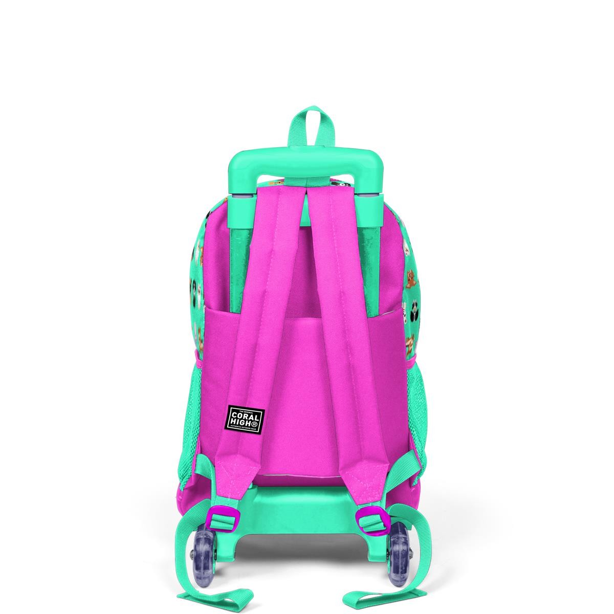 Coral High Kids Su Yeşili Neon Pembe Köpek Desenli Çekçekli 3'lü Çanta Seti SET0123362