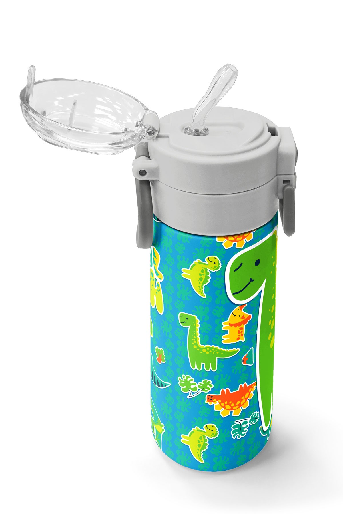 Coral High Kids Mavi Yeşil Dinozor Desenli Pipetli ve Direkt İçim Çelik Termos 500 ml 31798