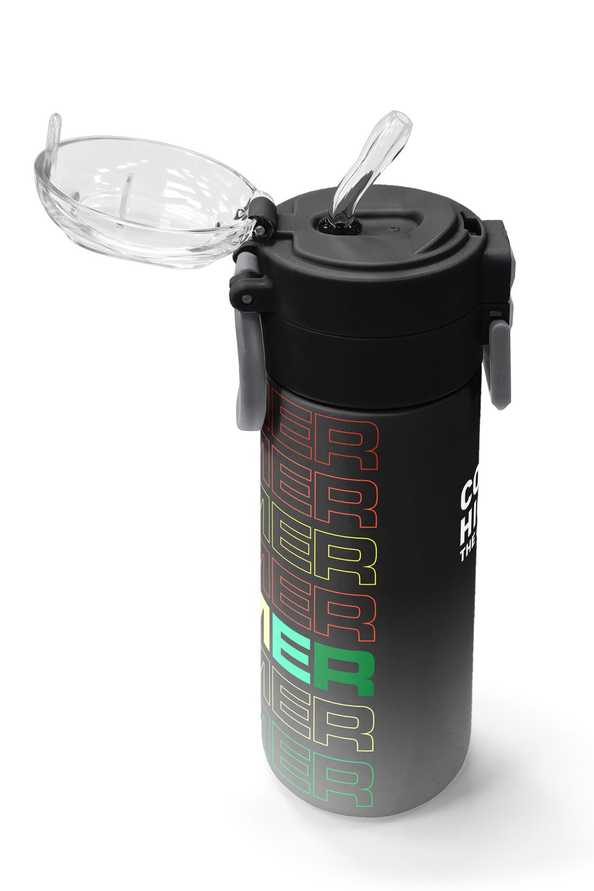 Coral High Kids Siyah Gri Gamer Desenli Pipetli ve Direkt İçim Çelik Termos 500 ml 31853