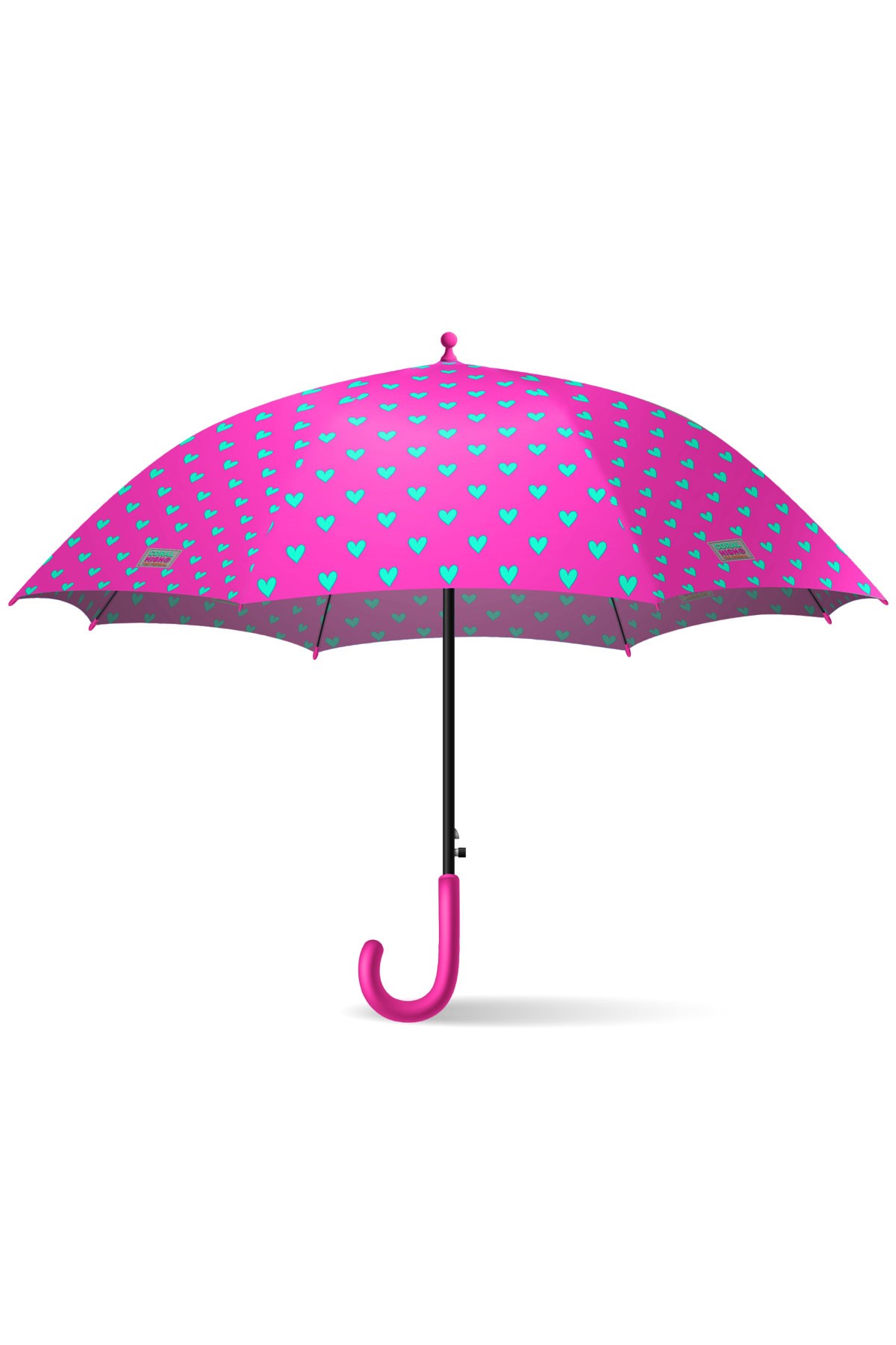 Coral High Kids Neon Pembe Su Yeşili Kalp Desenli Çocuk Şemsiyesi 12660