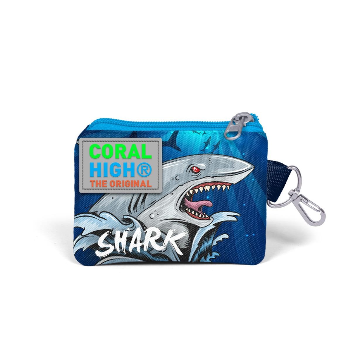 Coral High Kids Lacivert Mavi Köpek Balığı Desenli Bozuk Para Çantası 21822