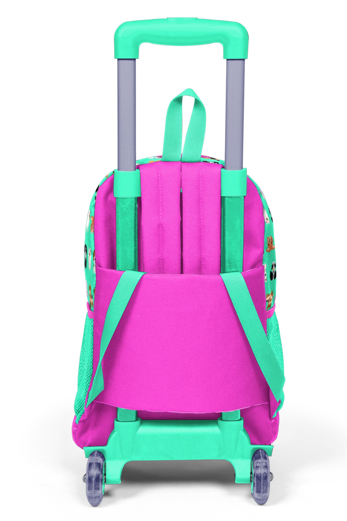 Coral High Kids Su Yeşili Neon Pembe Köpek Desenli Üç Bölmeli Çekçekli Okul Sırt Çantası 23362