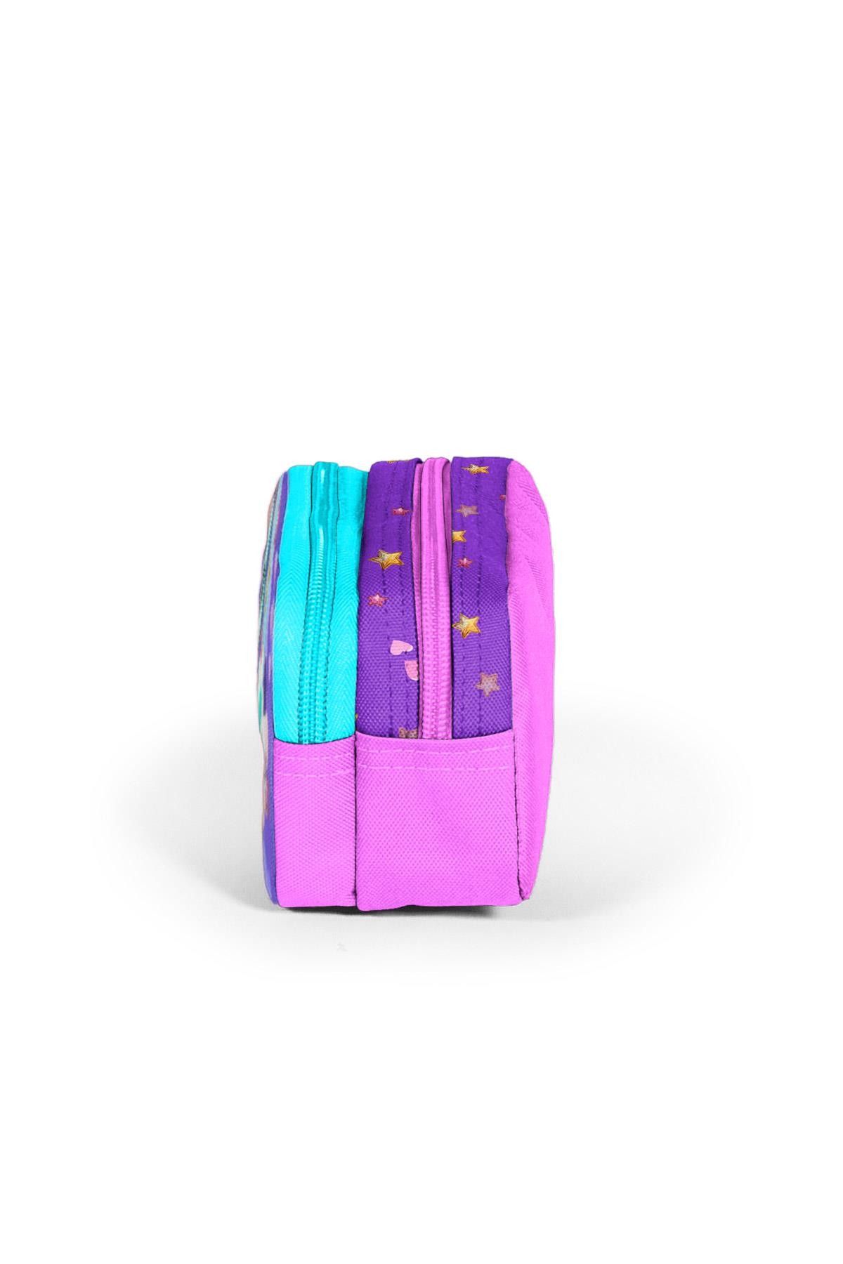 Coral High Kids Mor Pembe Unicorn Dondurma Desenli İki Bölmeli Kalem Çantası 12095