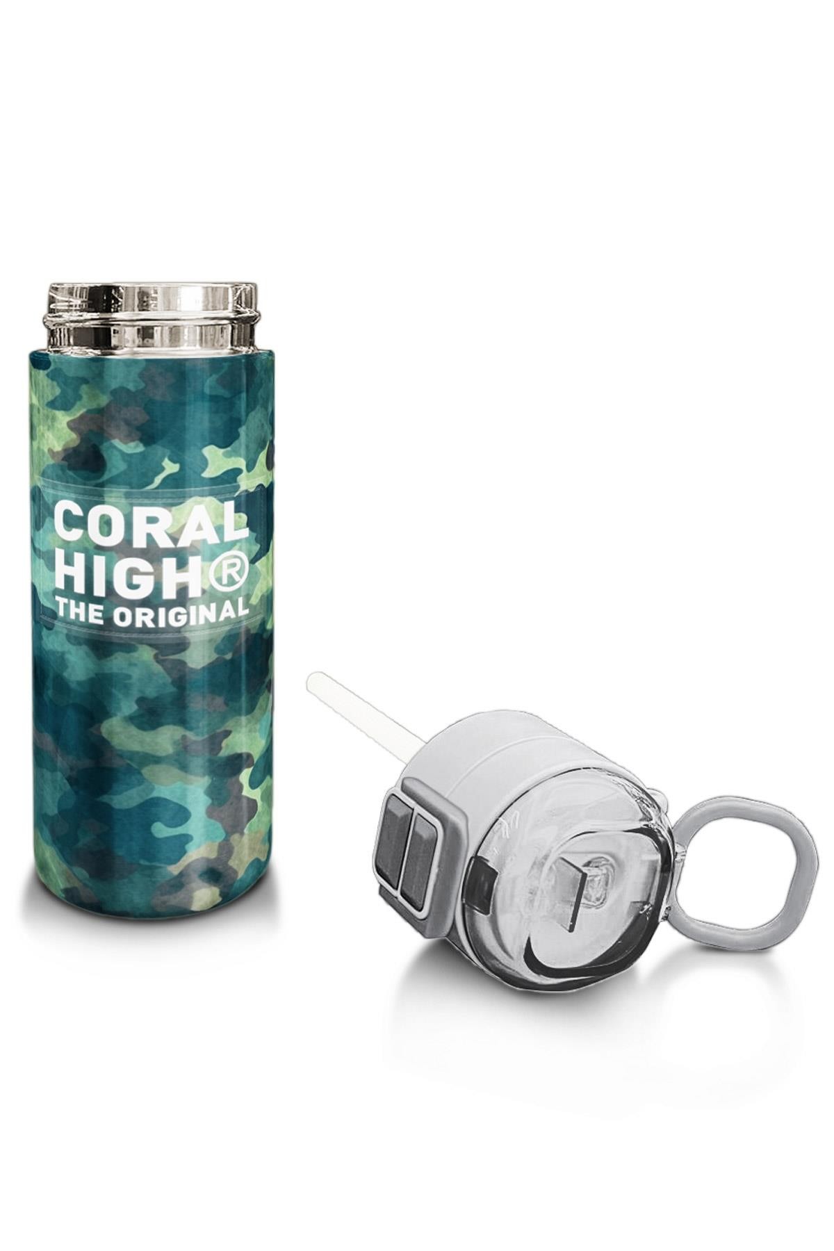 Coral High Kids Nefti Kamuflaj Desenli Pipetli ve Direkt İçim Çelik Termos 500 ml 31845