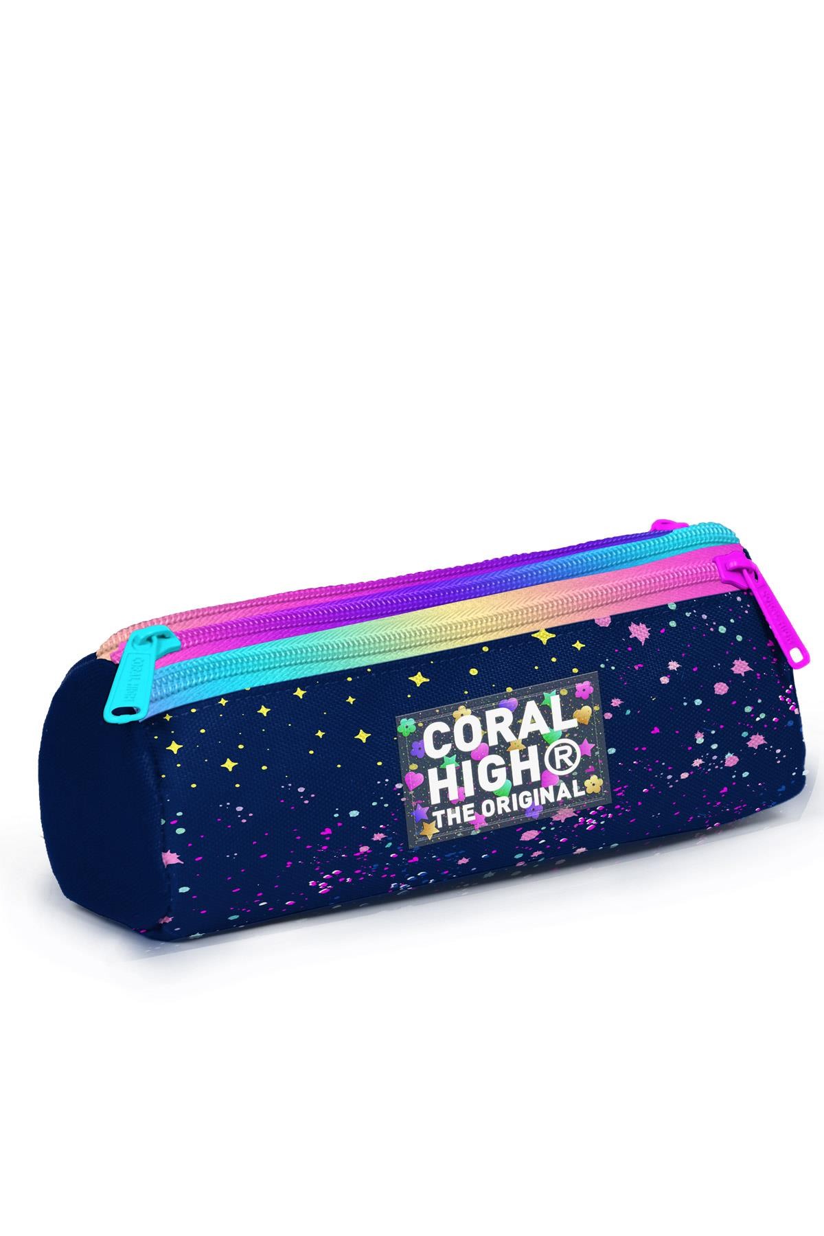 Coral High Kids Çok Renkli Lacivert Üç Bölmeli Kalem Çantası 11163