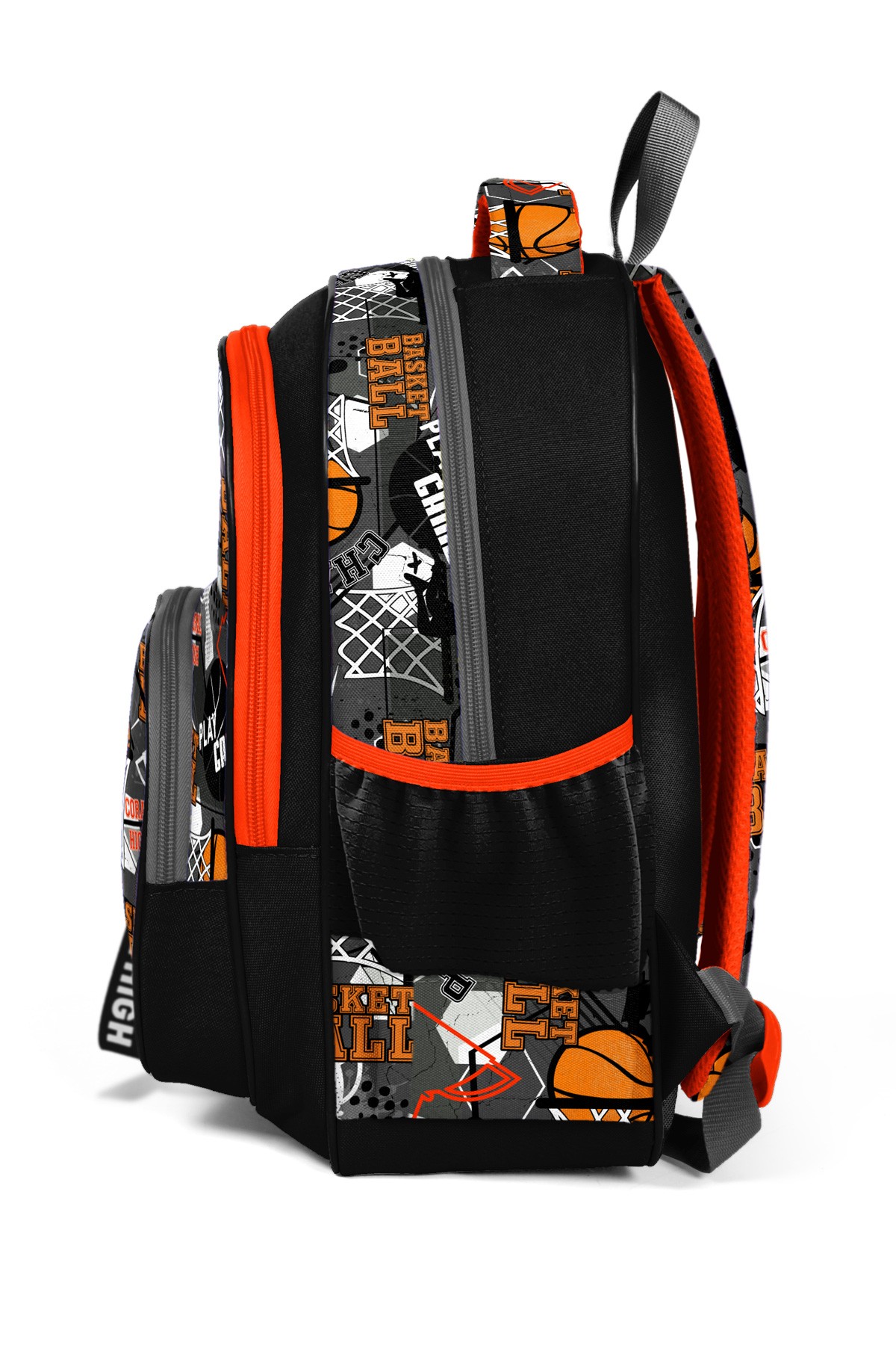 Coral High Kids Siyah Gri Basketbol Desenli Üç Bölmeli Okul Sırt Çantası 14418