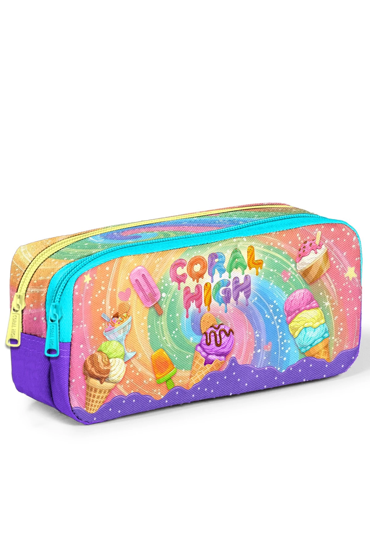 Coral High Kids Milka Ice Cream Patterned Two Compartment Pencil