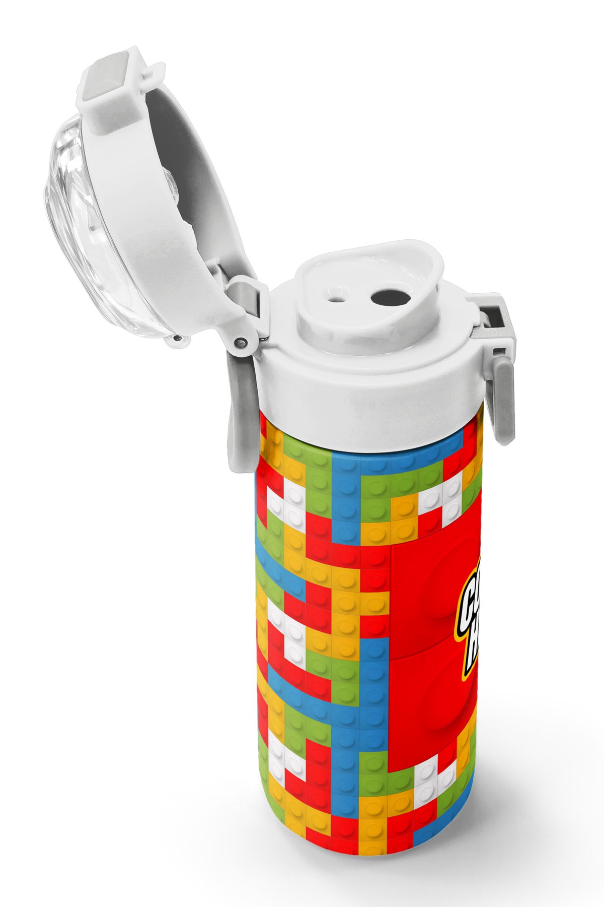Coral High Kids Blok Desenli Pipetli ve Direkt İçim Çelik Termos 500 ml 31991