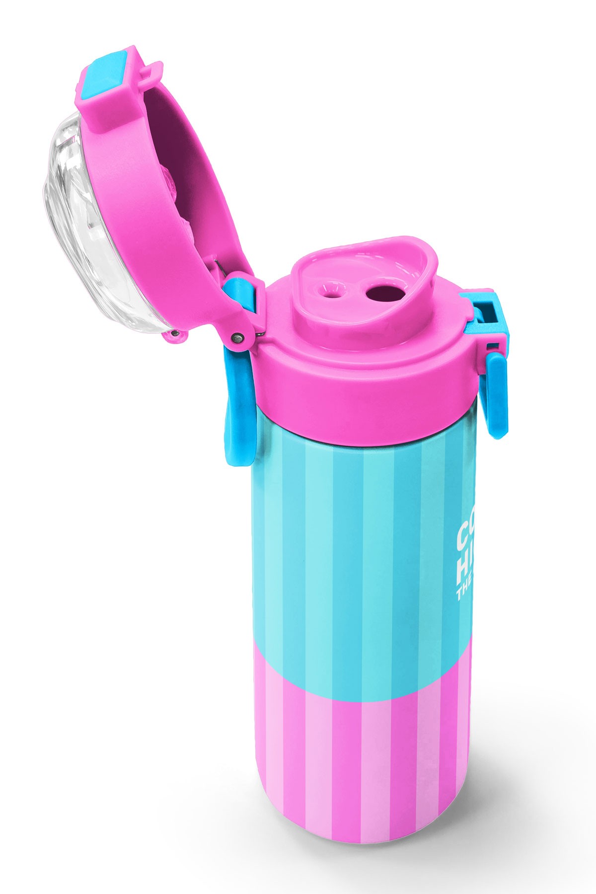 Coral High Kids Renkli Çizgili Desenli Pipetli ve Direkt İçim Çelik Termos 500 ml 31987