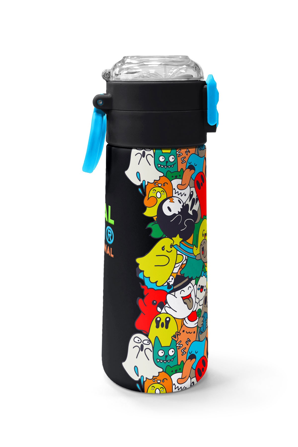 Coral High Kids Siyah Karikatür Çizgili Desenli Pipetli ve Direkt İçim Çelik Termos 500 ml 31990