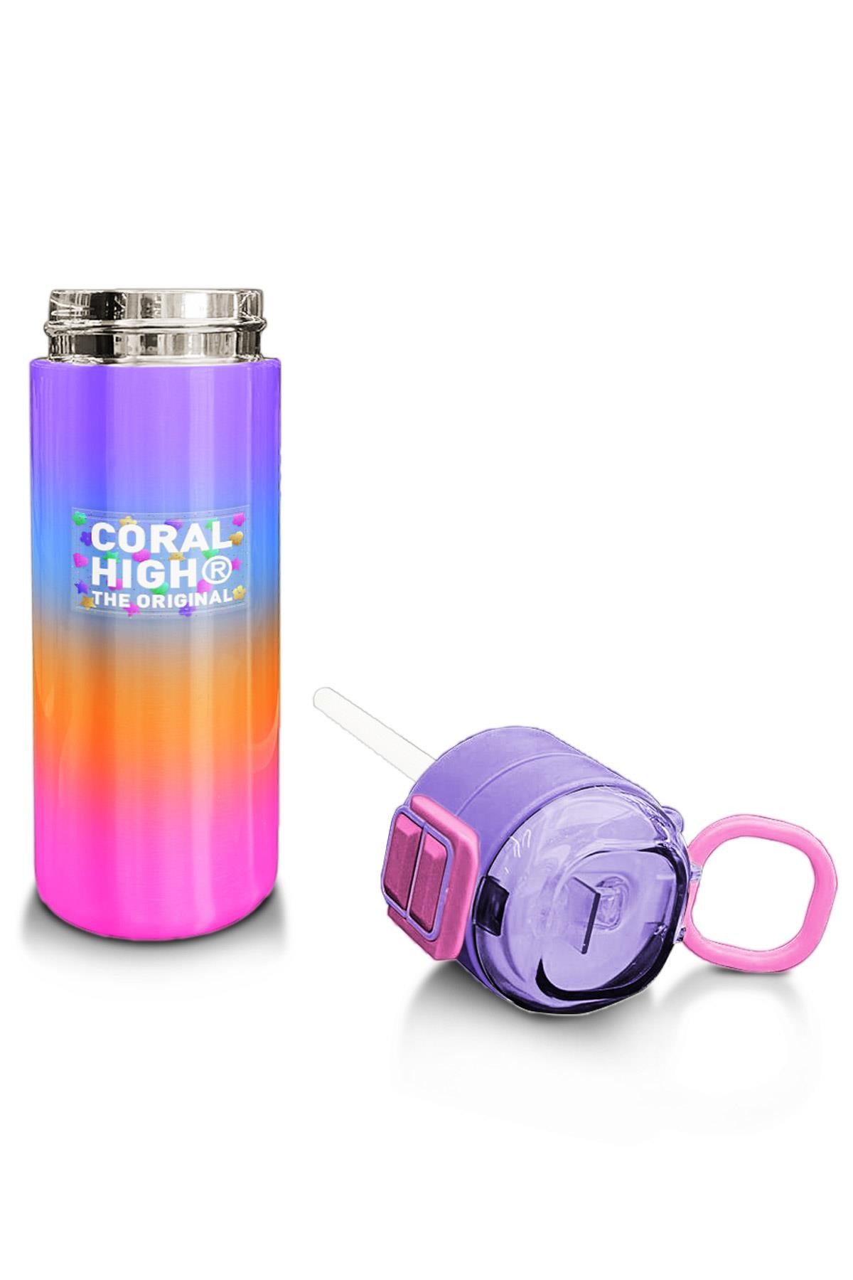 Coral High Kids Renk Geçişli Desenli Pipetli ve Direkt İçim Çelik Termos 500 ml 31875